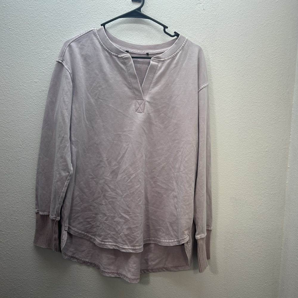 Jane and Delancey Purple V-neck Long‎ sleeve, tunic Top Burnout High Low Basic